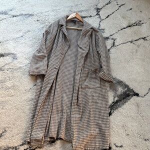 SHEIN Checkered Trench Coat in Black and Tan